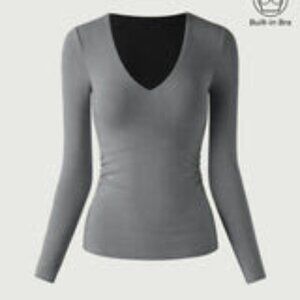 Brand New OGL Eco-Mousse®2.0 V-Neck Ruched Sides Brami Top, Gray Medium